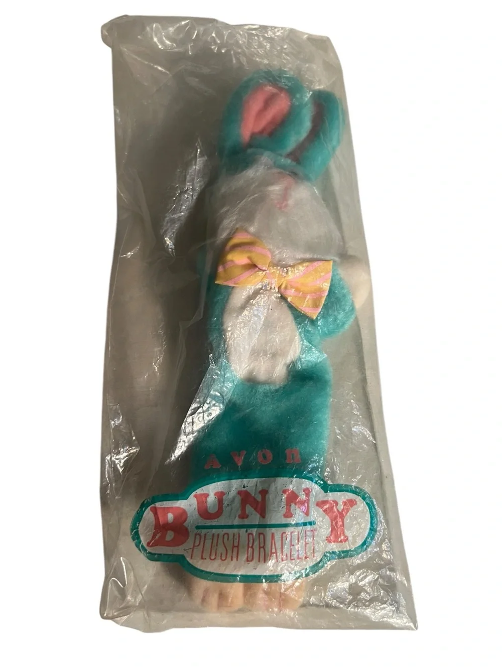 Vintage Avon Bunny Plush Bracelet Teal Green Blue Animal Toy Easter‎ Spring